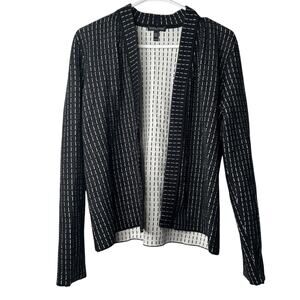 Eileen Fisher Women's Textured Black White Open Cardigan PM Silk Organic Cotton